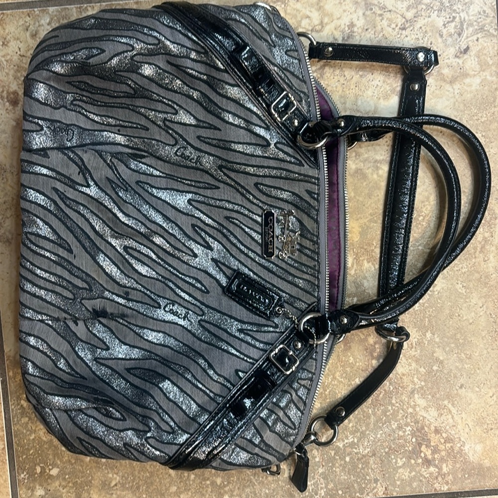 Coach silver black sparkly zebra print purse